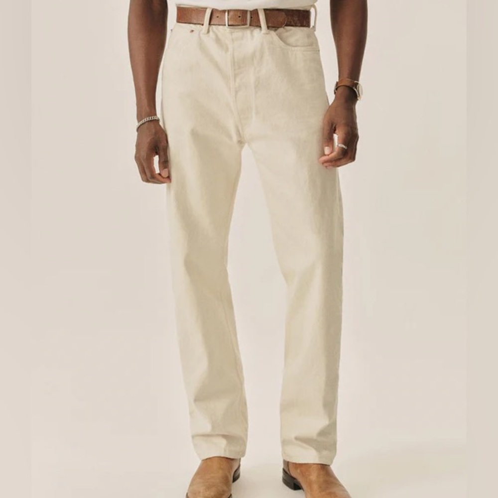 Buck Mason Japanese Loomstate Selvedge Full Saddle Jeans in Natural